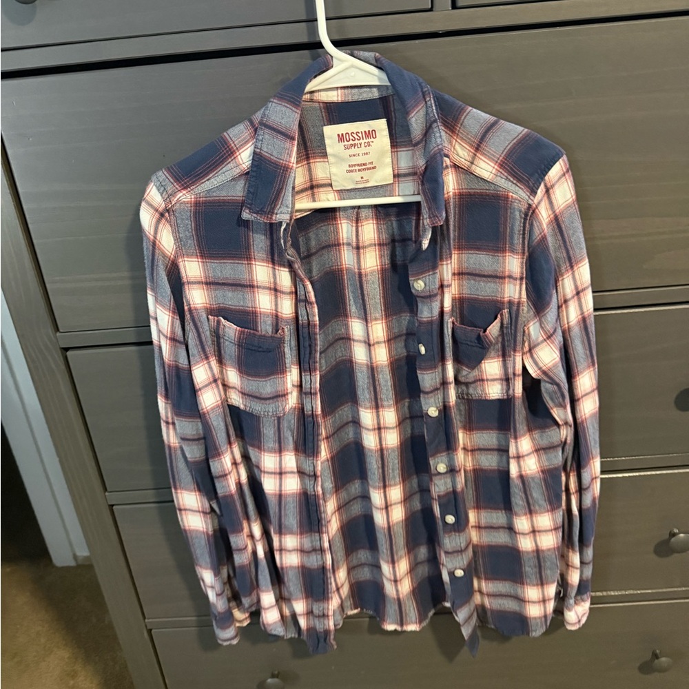 Mossimo Supply Co. Women’s Casual Blue and Red Plaid Shirt